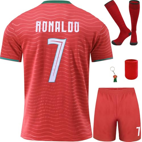 Mikalay #7 Neu Ronaldo 2026 Heim Fußball Trikot/Shorts/Socken für Kinder Geschenk Set Jugendgrößen (Rot,24)