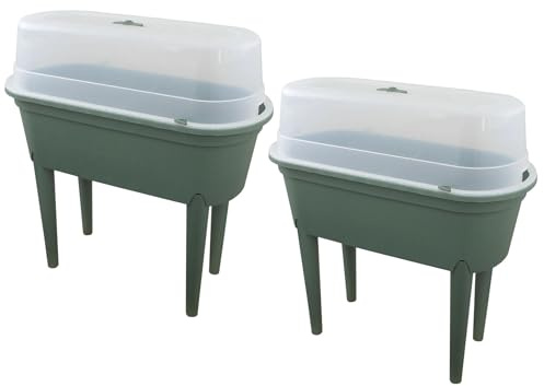 Carousel Home Set of 2 Green Mini Greenhouse Raised Planters with Cover, 84cm High Garden Grow Tables Indoor Outdoor Veg Planters