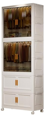 GarveeMore Kleiderschrank Kunststoff Klappschrank Faltbarer Aufbewahrungsschrank Vielseitiger Schrank Mit Rollen Und Magnettüren Mehrzweckschrank Lagerschrank Für Wohnzimmer Schlafzimmer