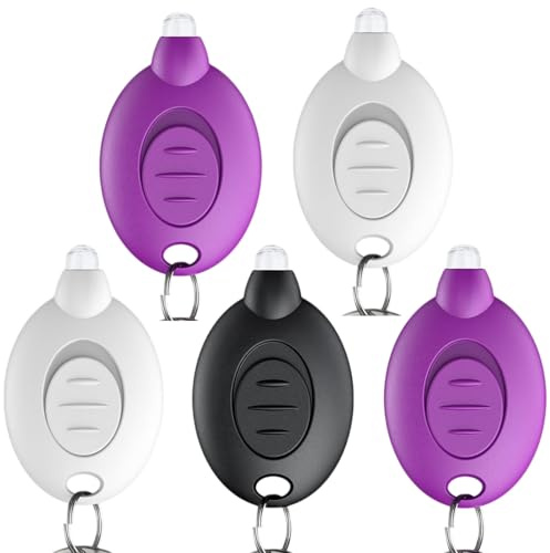 5 Pack LED Keychain Flashlight (12 Lumen), Super Bright Mini Keyring Torch - 5PCS with 3 Colors, Portable Pocket Light for Outdoor, Camping, Hiking & Emergency Lighting(White*2+Purple*2+Black)