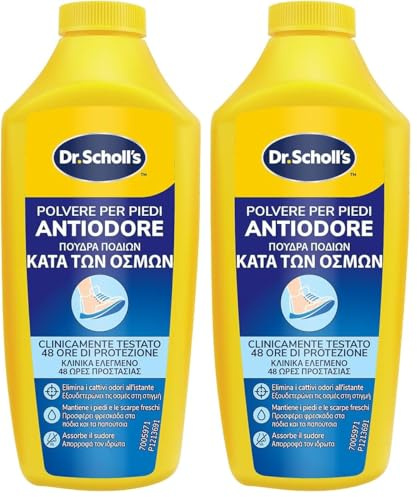 Dr. Scholl's Polvere Antiodore per i Piedi con Tecnologia Sweat Max, Mantiene Piedi e Scarpe Freschi e Asciutti, Riduce l'Umidità dei Piedi, Elimina e Protegge dagli Odori (Confezione da 2)