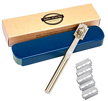 Baker of Seville taglierino per pane- Professionale, livello dei panettieri - Lametta funzionale (pacco da 6 lamette) - Solido acciaio inossidabile - Design brevettato per cambiare velocemente lama - Ottimo come regalo