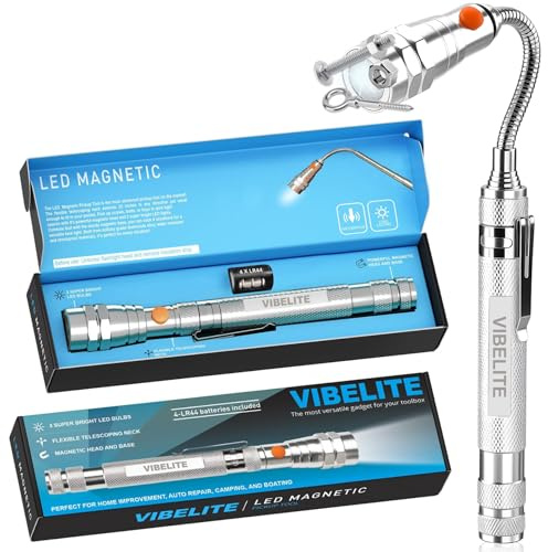 Extendable Magnetic Flashlight Magnet Pickup Tool, Gifts for Men, Silver | Telescopic and Flexible Gadget, Birthday Gifts for Men, Dad, Husband, Him, Women, Mechanic, Mens Birthday Gift Ideas