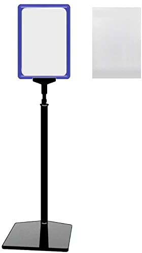 12 Plakatständer DIN A5 Rahmen blau mit U-Tasche, Ständer Kunststoff schwarz, Teleskopständer mit Fuß eckig und Stahleinlage, Kundenstopper höhenverstellbar bis 68 cm, Aufsteller