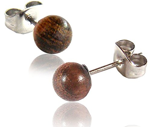 Earth Accessories Wood Stud Earrings for Women - Wooden Handmade Earrings - Surgical Steel Brown Boho Earrings