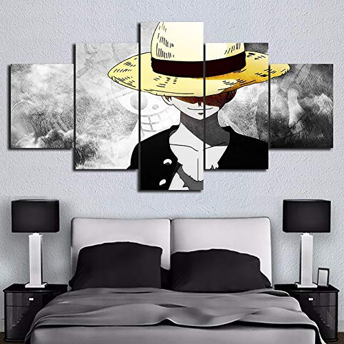 BOYH Tela Stampe HD Immagini Arte muraria 5 Pezzi One Piece Monkey D. Luffy Quadri Anime Manifesto Soggiorno Home Decor componibile Struttura,B,30×40×2+30×60×2+30×80×1