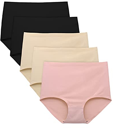 FallSweet No Show High Waist Briefs Underwear for Women Seamless Panties,Pack of 5 (2black2beige1pink,M)