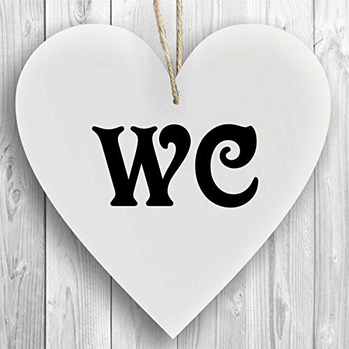 Herzschild Holzherz Holzschild 16 x 16 cm WC Toilette weiß Dekoschild Wandschild Schild Holz Geschenk