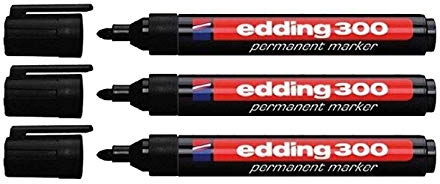 edding 4-300001 300 Industry Permanent Marker - Rundspitze - Beschriftung von Karton, Metall, Gummi und Glas, schwarz (1,5-3 mm, 3er Pack)