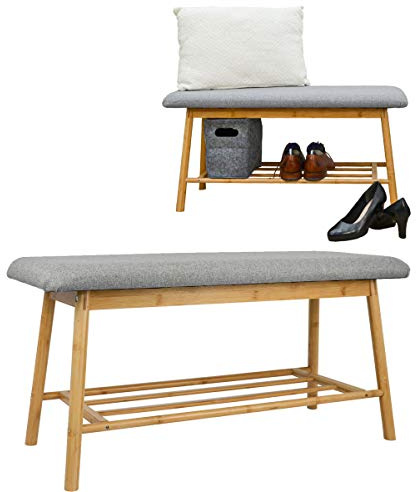 DuneDesign Nordic Sitzbank mit Schuhregal - Bambus Schuhbank 90×34×44 cm aus Holz - stabile Sitzbank für Flur und Garderobe - praktisches Schuhregal mit Sitzfläche im modernen skandinavischen Wohnstil