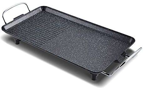 barbacoa de pie Parrilla interior sin humo eléctrico con superficie de cocción antiadherente y perilla de temperatura ajustable □ Bandeja de barbacoa multifuncional, 1355W, negro Barbacoa Plegable