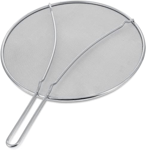 Splatter Screen for Frying Pan Metal Grease Splatter Guard, Non-Stick Extra Fine Mesh Weave for Cooking & Frying Silver 33cm