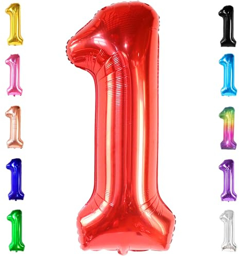 KatchOn, Red Number 1 Balloons - 40 Inch | Foil Balloon For 1 Happy Birthday Decorations | Number One Balloon For Happy Anniversary Decorations | Red One Balloons For 1st Birthday Party Decorations