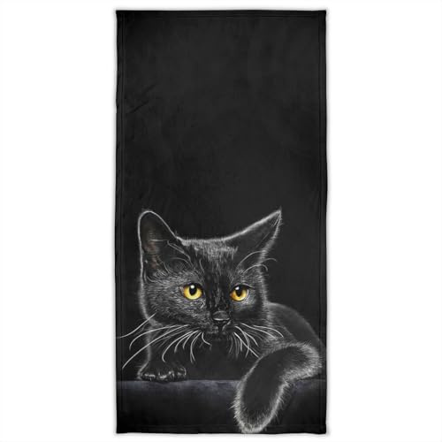 Zomer Mikrofaser Badetuch 70x140 cm Strandtücher | Handtuch Bedruckt mit Schwarze Katze Motiv | Saugfähiges Strandtuch für Strand, Poolside & Strandstühle