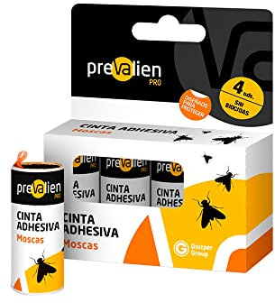 PREVALIEN Pro - Cinta Adhesiva Atrapamoscas - 4 Unidades - Sin Biocidas, Respetuosa con el Medio Ambiente - Trampa Moscas y Matamoscas para Interiores y Exteriores
