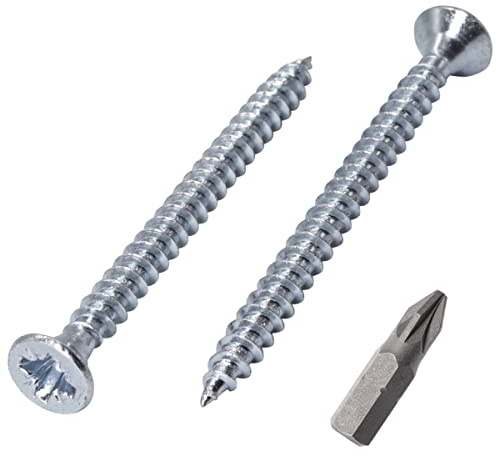 SKIR'CO Lote de 250 tornillos de acero chapado en zinc de 3,0 x 45 mm, cabeza avellanada Pozidriv, tornillos de aglomerado, rosca PZ totalmente (250, 3 x 45 mm)