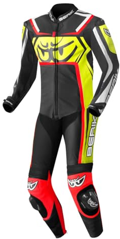 Berik Race-Tech Combinaison en cuir de moto une pièce, noir/rouge/jaune, 56