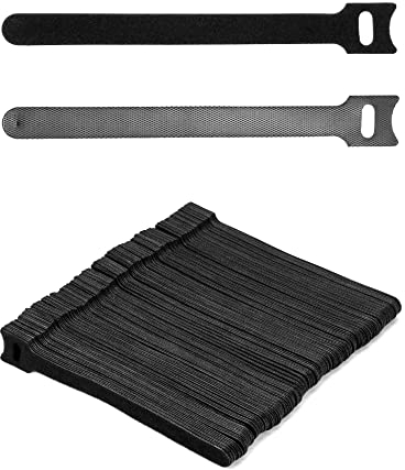QWORK® 150 Piezas Sujeta de Gancho y Bucle para Cables, 150 x 12 mm Bridas Reutilizables para Organizador de Cables (Negro)