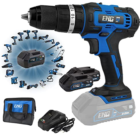 Trapano Avvitatore A Percussione - Linea Professionale Monobatteria ONE4ALL - A Batteria Velocità Max 1500 rpm, Mandrino Autoserrante in metallo 13mm 2 Batterie 2.0 Ah – ENG PRO
