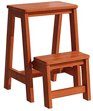 CHEMYO Klappleiter und Stuhl-Kombination, zusammenklappbarer Leiterstuhl aus Holz, zusammenklappbare Bibliothekstreppe, Leiterstuhl, Küche, Büro (Braun 48 * 36 * 56 cm)