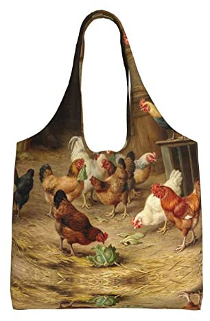 OGNOT Sacs fourre-tout en toile avec imprimé poule rôti, sac à bandoulière réutilisable, poche à bandoulière pour femme, noir, Taille unique