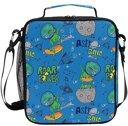Lunch Bags for Kids Boys Girls Toddler, Dinosaurs in Space Reusable Insulated Lunch Box, Lunch Cooler Bag Organizer with Adjustable Shoulder Strap