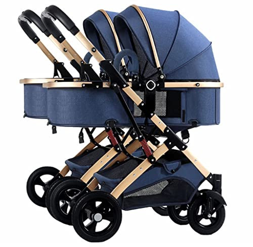 Twins Carriage Doppel-Kinderwagen für Neugeborene, Doppel-Kinderwagen für Säuglinge und Kleinkinder, kann sitzen, liegen, abnehmbarer Kinderwagen, Kinderwagen mit Moskitonetz (Farb