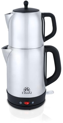 Ethniq TeaVibe Electric Turkish Tea Maker - Stainless Steel 120V Double Pot Kettle & Infuser, Boil-Dry Protection, Auto Shut-Off & Keep Warm Function, 1.7L Kettle + 1L Teapot Capacity