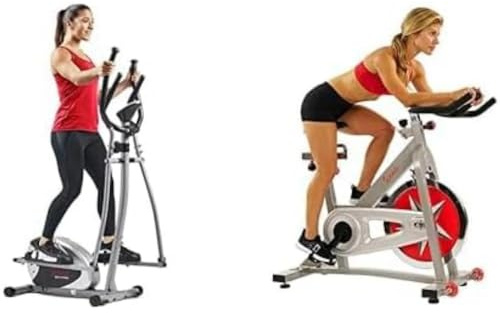 Sunny Health & Fitness Legacy Stepping Elliptical Machine, Total Body Cross Trainer with Ultra- Quiet Magnetic Belt Drive SF-E905 and Exercise Bike Pro Indoor Cycling Stationary Bike - SF-B901