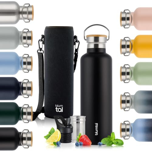 Blumtal Thermosflasche 750ml - Doppelwandige Edelstahl Trinkflasche - Isolierflasche BPA Frei - Teeflasche - Thermo Sportflasche - Schwarz