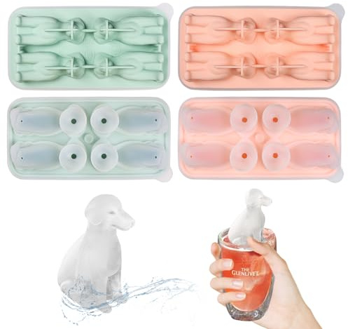 Mulaibdin 2 Stk Silikon Eiswürfelform, Hund Eiswürfelbehälter mit Deckel, Eiswürfelform Groß BPA frei, Ice Cube Tray Big, Lustige Eiswürfel Formen Tiere für Cocktails,Whisky,Bier,Wein