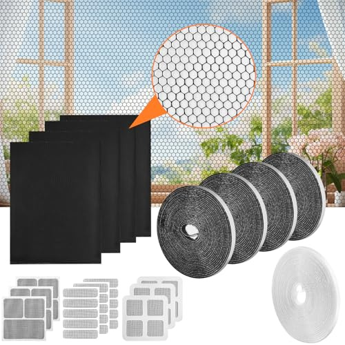 Samulee 4Stk Fliegengitter Fenster Insect Stop, 1.3m * 1.5m, Ohne Bohren | Insektenschutz Fensters Mit Klettverschluss, Bildschirmfenster reparieren für Fenster schützen die Familie vor Insekten