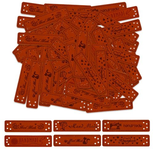 ZBHDEYG 150 Stück Lederetiketten, Multi-Style-Dekoretiketten, handgenähte Stoffetiketten mit Löchern, Bekleidungslederetiketten, Bekleidungshalsband-Etiketten