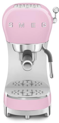 Smeg Manual Espresso Machine with Steam Wand, 15 Bars of Pressure, Stainless Steel Porta Filter, Passive Cup Warmer, User Friendly Controls, and Measuring Scoop Tamper Made in Italy (Pink)