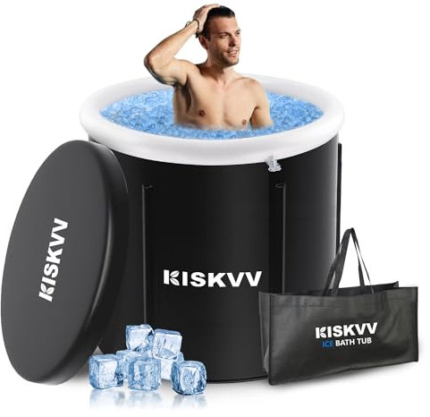 KISKVV Vasca da Bagno di Ghiaccio per Atleti, 85 x 75cm 378L Vasca da Bagno Pieghevole Gonfiabile, Vasca Crioterapia Mobile con Coperchio per Esterni Giardino o Doccia Spa