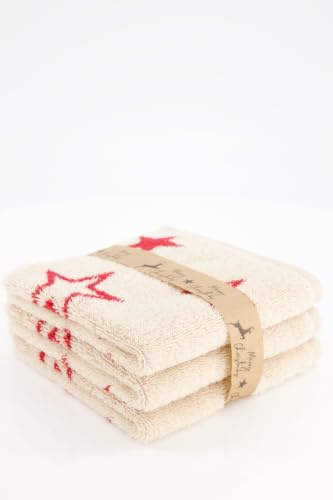 Cawö Seiftücher Christmas Edition Sterne 792 3er Set Natur-rot - 32
