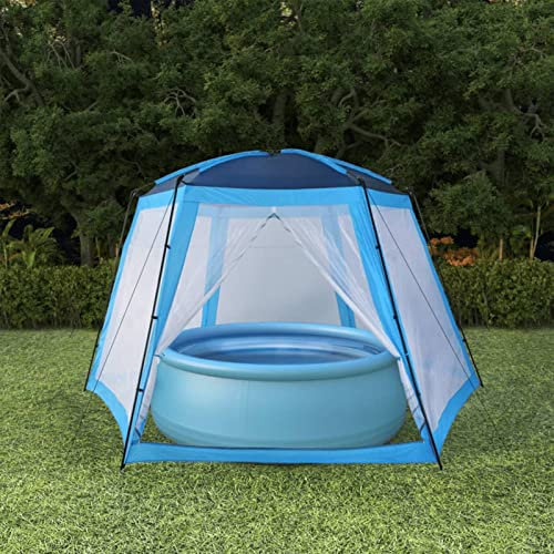 Iiaky Pool Tent Fabric 500x433x250 cm Blue-Hot Tub Spa Pop Up Canopy Cover and Camping Shelter,Ground Sheet and Screw-in Ground Pegs