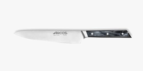 Arcos Serie Eclipse - Cuchillo Cocinero - Hoja de Acero Inoxidable Forjado con Filo Seda Plus de 150 mm - Pulido Brillo Especial - Mango Acrílico - Color Negro