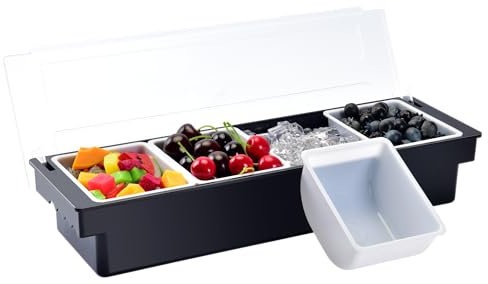V·RESOURCING Ice Chilled Condiment Caddy with 4 Containers(800 ml),Divided Serving with Ice Chamber,Ice Cooled Condiment Serving Container with Lid for Salar Bar,Fruit,Veggie,Candy,Snack,Sauce