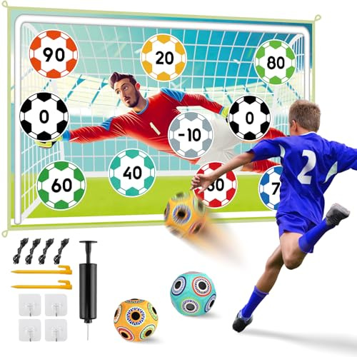 XAZASTOV Set da Gioco con Pallone da Calcio per Bambini 3 4 5 6 7 8 Anni, Porta da Calcio in Cortile con 2 Palline in Velcro per Interni ed Esterni, Giocattolo da Calcio per Ragazzi e Ragazze