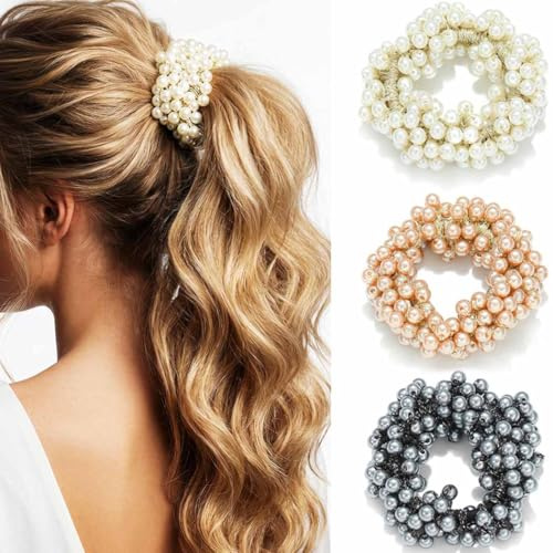 Reaky Perlen-Haargummis mit Perlen, ausgefallene Pferdeschwanz-Halter, Perlen-Haarschmuck für Damen