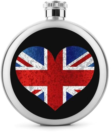 England Union Jack Flag Heart Printed Hip Flask Stainless Steel Round Wine Bottle 5 Oz Leak-Proof Flasks