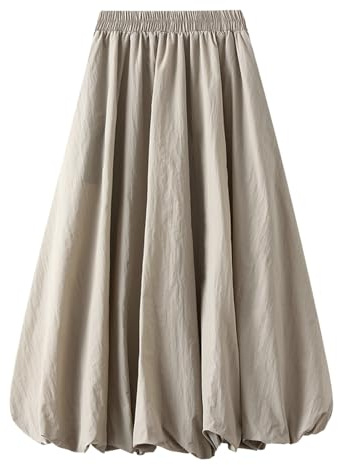 Vhersily Donna Gonna Maxi Lunga Elegante a Vita Alta, Tinta Unita, Linea ad A, Casual, Estiva, Elegante, Gonna a Lanterna, Tinta Unita, Elastica, Linea ad A, Gonna a Palloncino, Casual, Streetwear