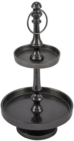 ReWu Etagere 2 piani antracite nero alluminio 2 piani piatto decorativo piatto da portata in metallo supporto per torta 16 x 16 x 29 cm