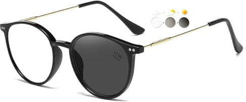 KOOSUFA Runde Selbsttönende Brille Blaulichtfilter Photochrome Brillengestelle Damen Herren Computerbrille Metallbügel Brillenfassung mit UV-Schutz Sonnenbrille ohne Stärke Schwarz