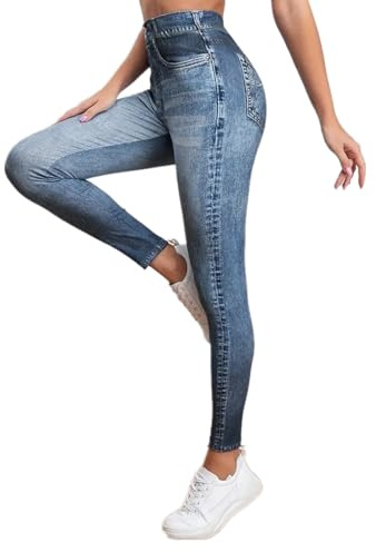 Gellmall Damen Jeansoptik Leggings High Waist Jeggings Elastic Jeans Frauen Lange Skinny Hosen Treggings Yogahose Fitnesshose XL