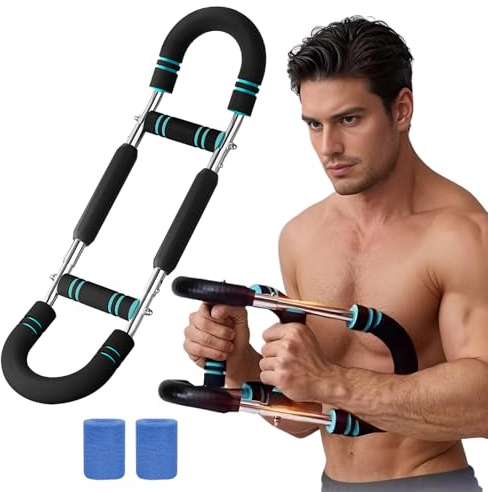 Multifunktionaler U-Form Verstellbarer Twister Armtrainer, Abnehmbarer Workout Power Twister Armübungsgeräte Home Chest Expander Tragbarer Federwiderstand mit 2 Handgelenkschützern 50kg Blau