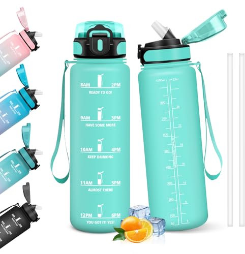 HoneyHolly Borraccia 1 Litro, Libre de BPA & A Prova di Perdita, Borracce con Cannuccia, Reutilizables, Water Bottle, Borraccia Palestra per Scuola, Palestra, Ufficio, Sport