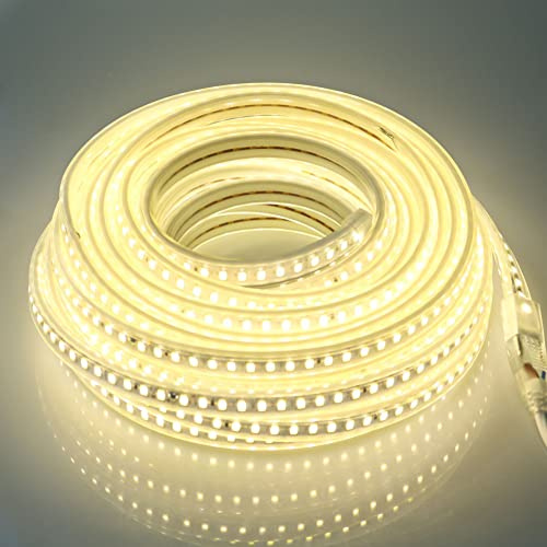 pcningled Outdoor 20M LED Strip Light 5730 120 LEDs/m IP67 Waterproof 9W/M, Cuttable Every 1M 4000K Flexible Lighting for Bathroom, Kitchen, Living Room, Garden (White, 20M)