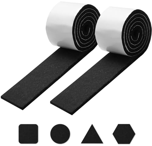 Self-Adhesive Felt Furniture Pads – 5mm Thick Floor Protector Black Heavy Duty Felt Tape 5cm x 1m (2 Strips) – Cut-to-Fit Strip for Chair, Table & Sofa Legs – Protects Wood, Tile, Laminate Floors